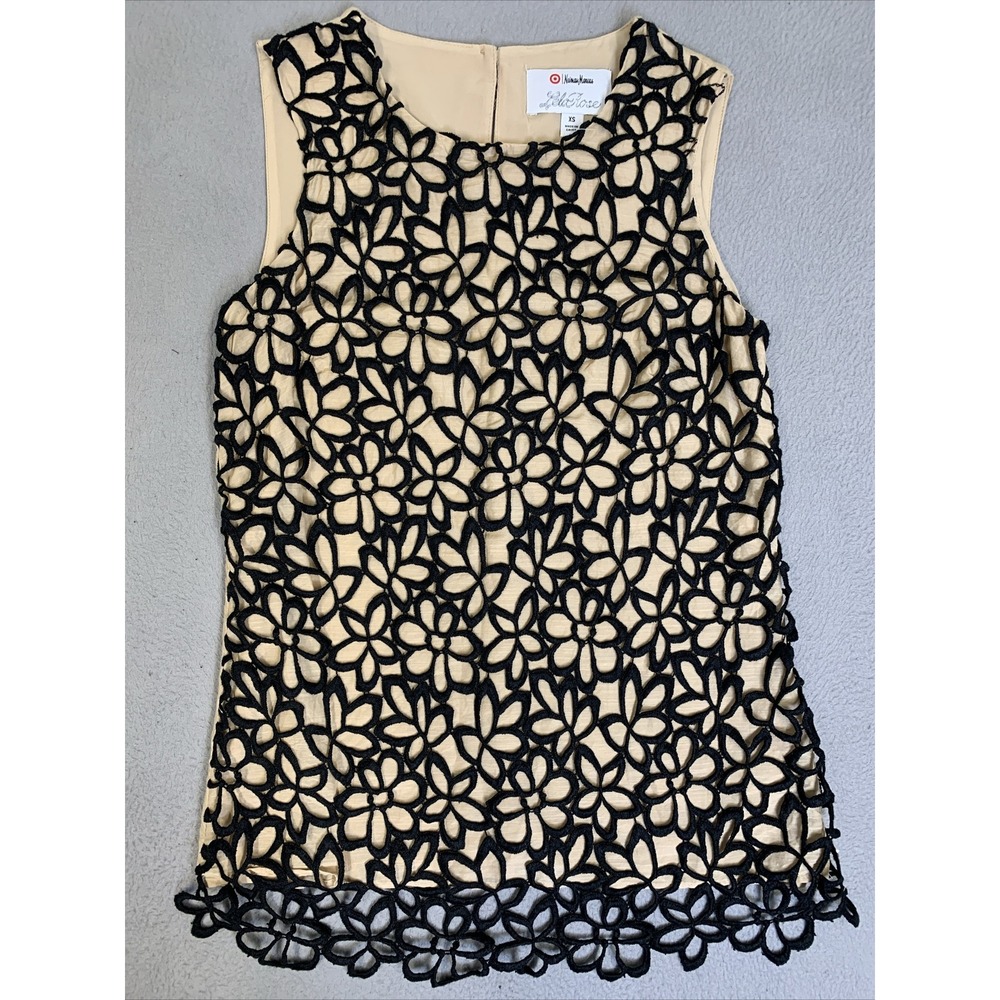 Lela Rose Neiman Marcus Blouse Women's Size X-Small Sleeveless Tan/Black Lace